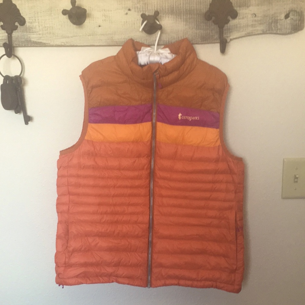 Womens Cotopaxi Color-Blocked Orange and Purple Puffer Vest